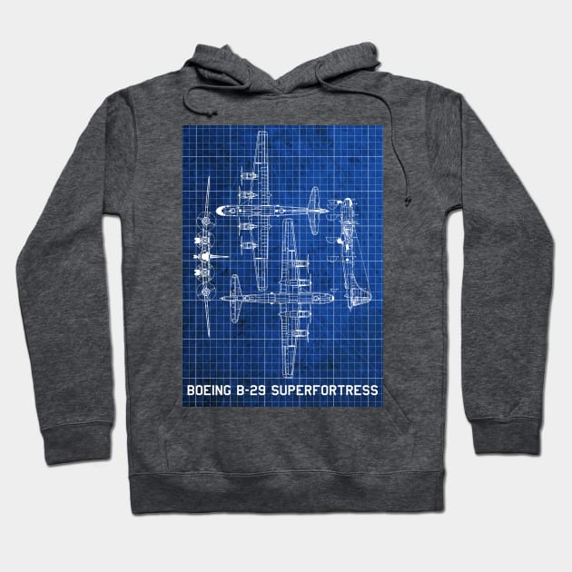 Boeing B29 Superfortress Blueprint vintage look Hoodie by Geoji 